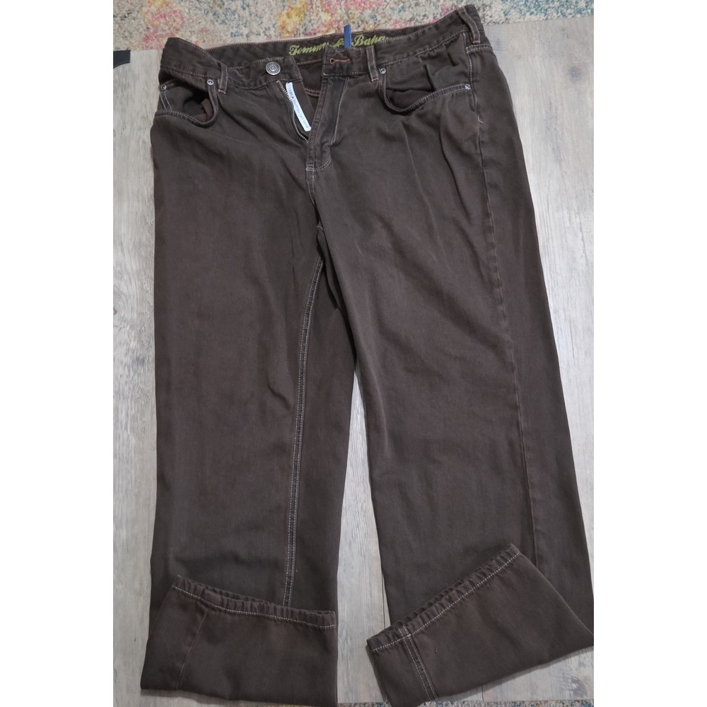 Tommy Bahama Classic Fit Pants Mens 36x30 Brown Contrast Stitch Cotton Tencel